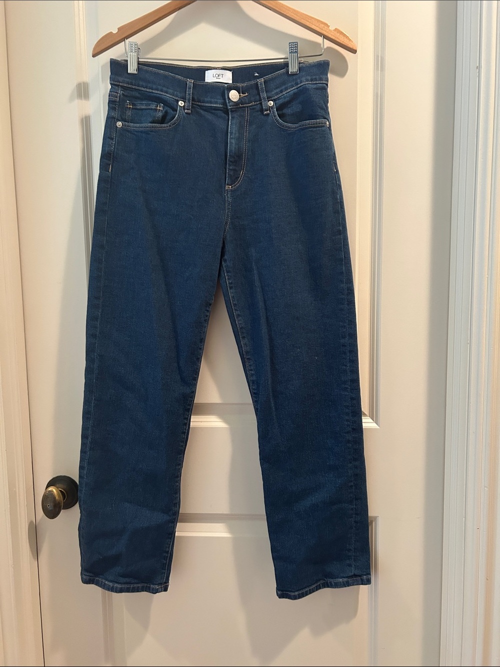 LOFT Dark Blue High-Rise Straight Jeans